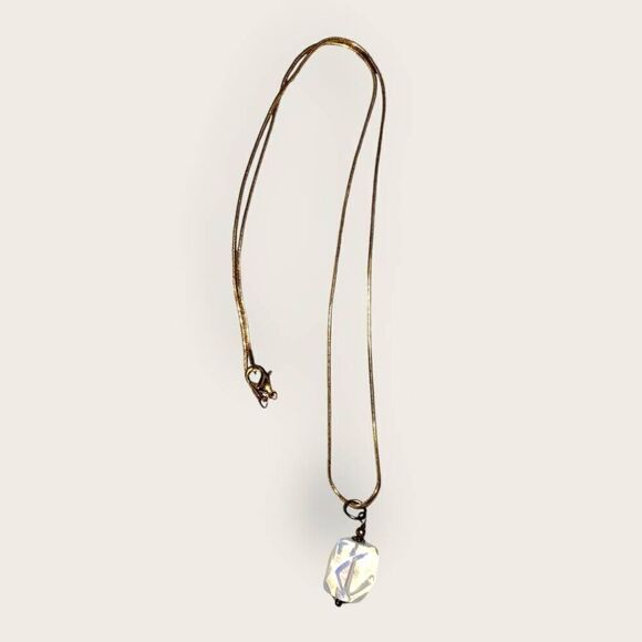 Necklace Milky Quartz Faceted Pendant Gold-Filled Brass Chain Long 19"‎ Classic - Picture 2 of 7